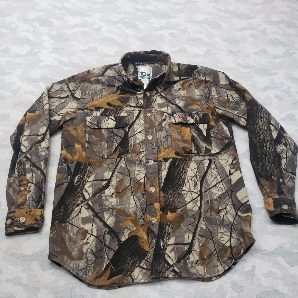 10x Shirt Mens Medium Gray Long Sleeve Button-Up Hunting Outdoors Camp Fishing